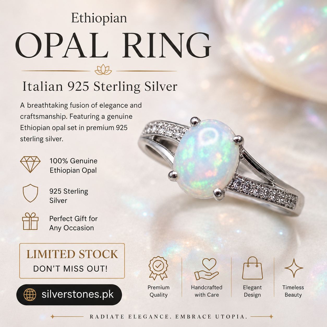 Real Ethiopian Opal Stone 925 Italian Silver Ring for Ladies