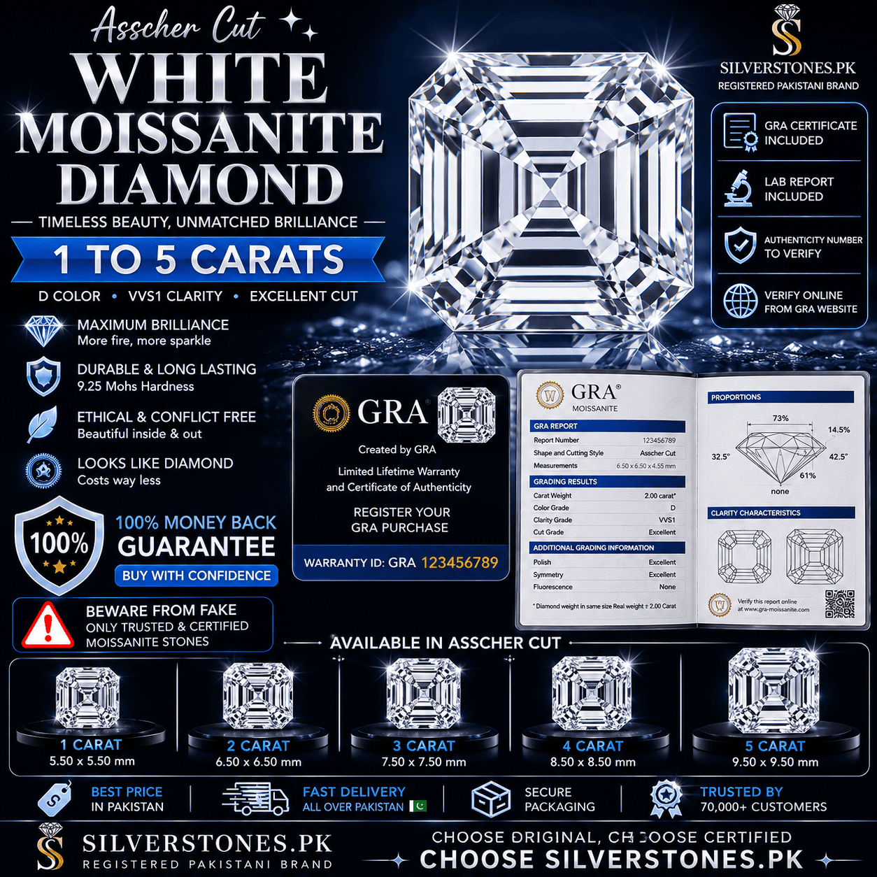 Asscher Cut Moissanite Loose Diamond With Certificate