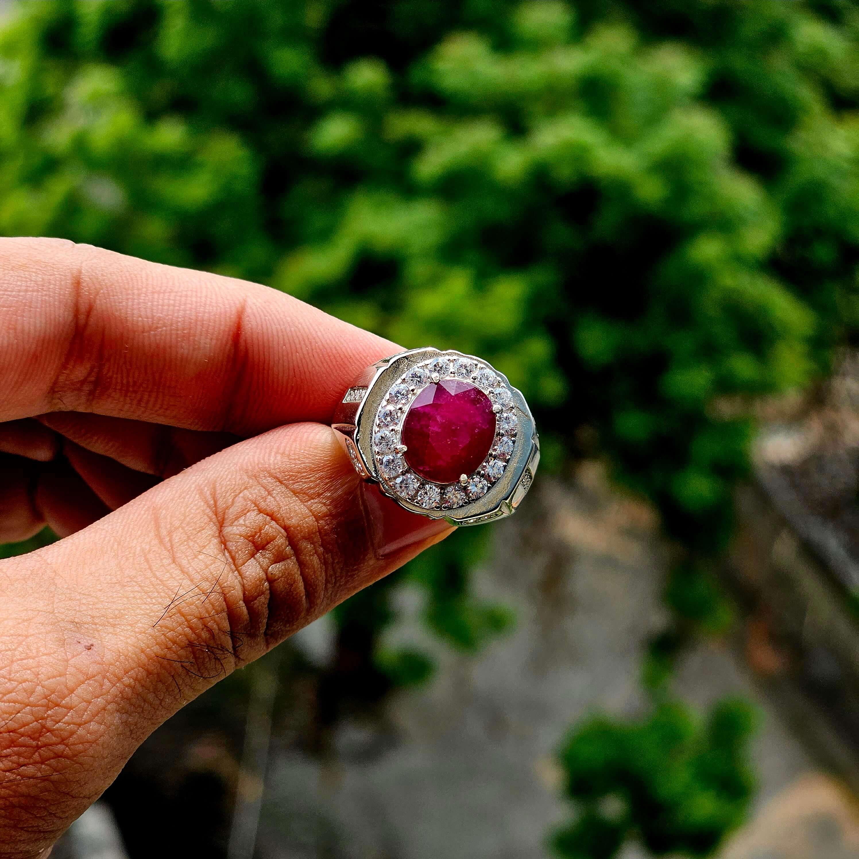 Real Ruby Stone Italian Silver Ring for Men
