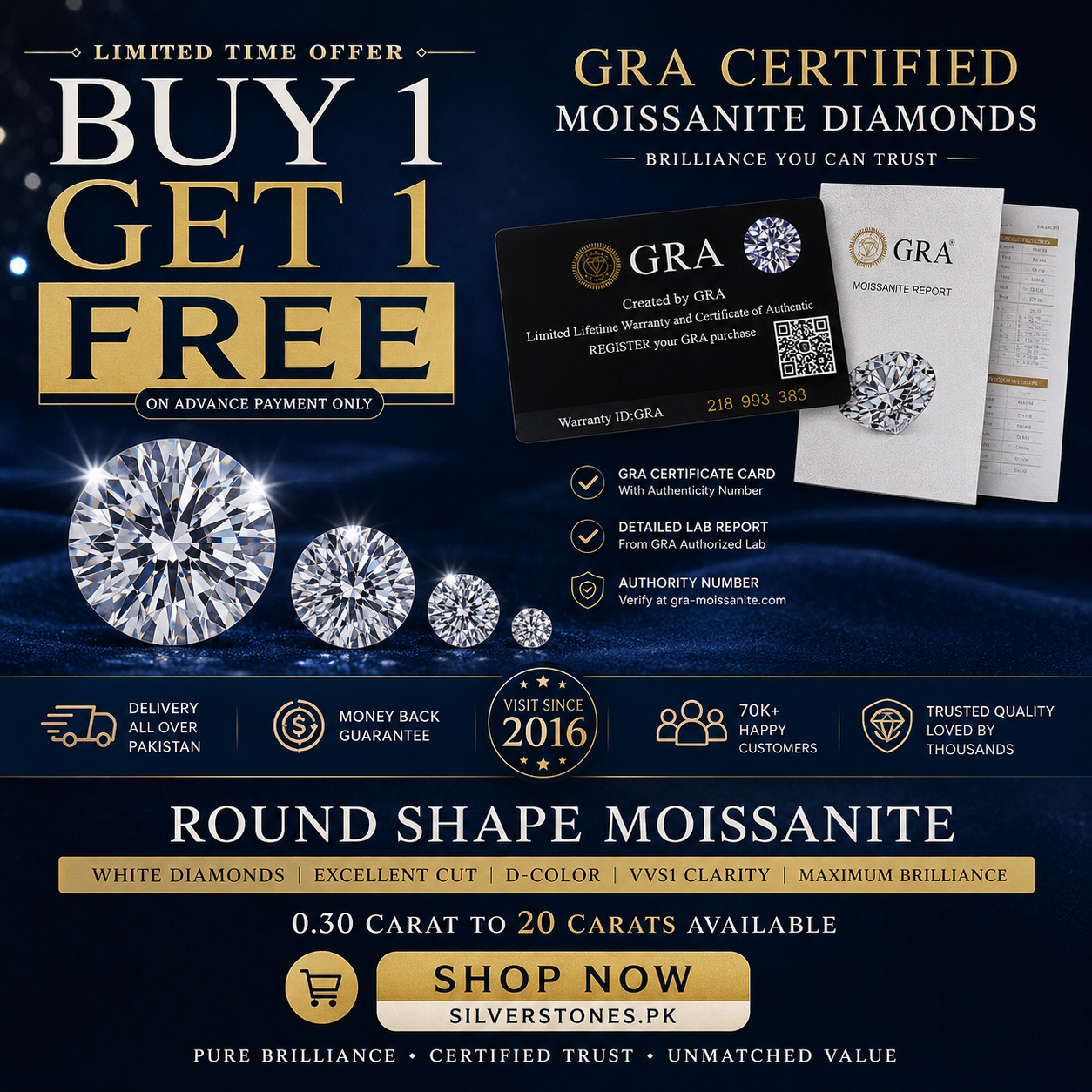 GRA Certified Moissanite Diamond | 0.3 to 20 Carat | D Color VVS1 | Certificate + Lab Report