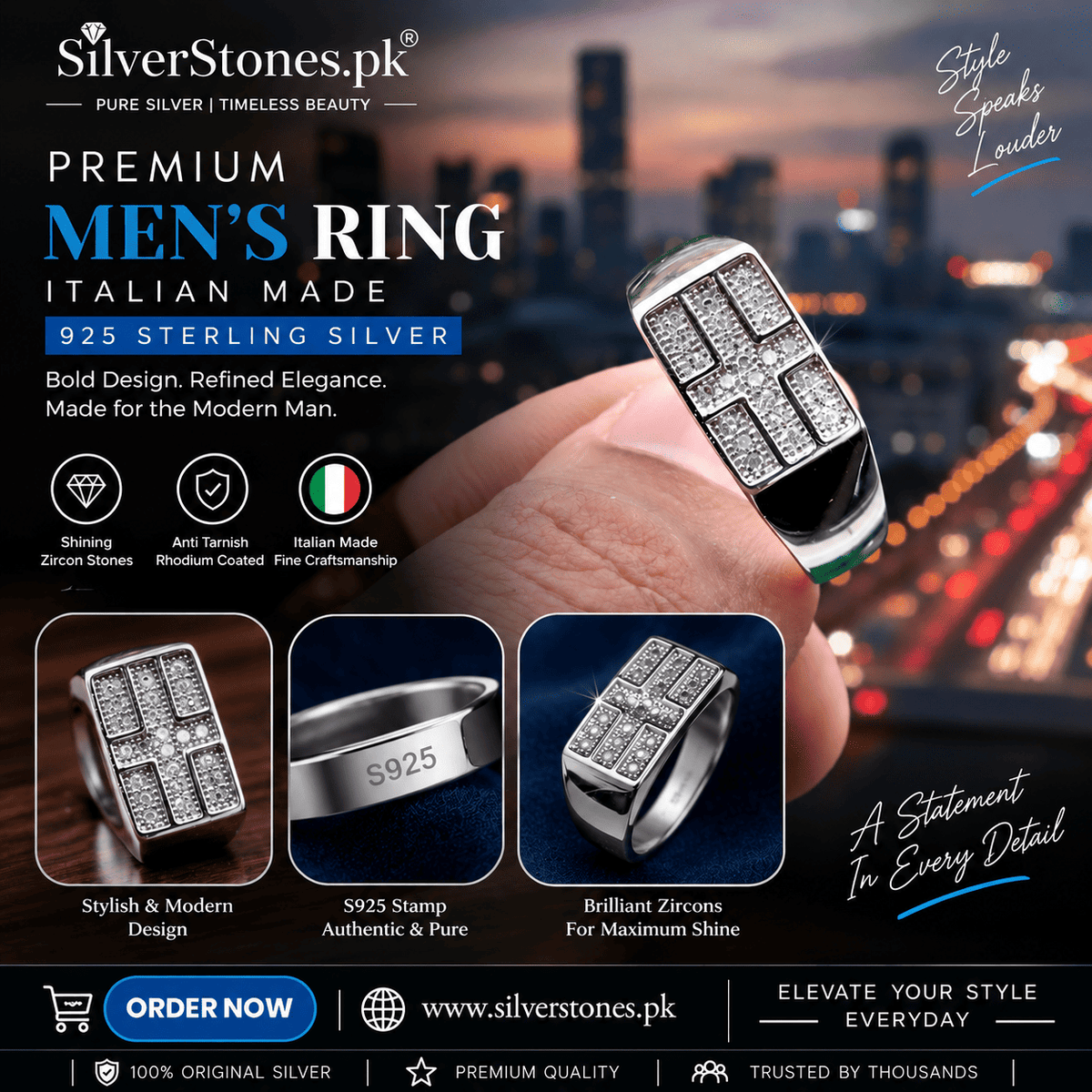 925 Sterling Silver Italian Gent’s Ring