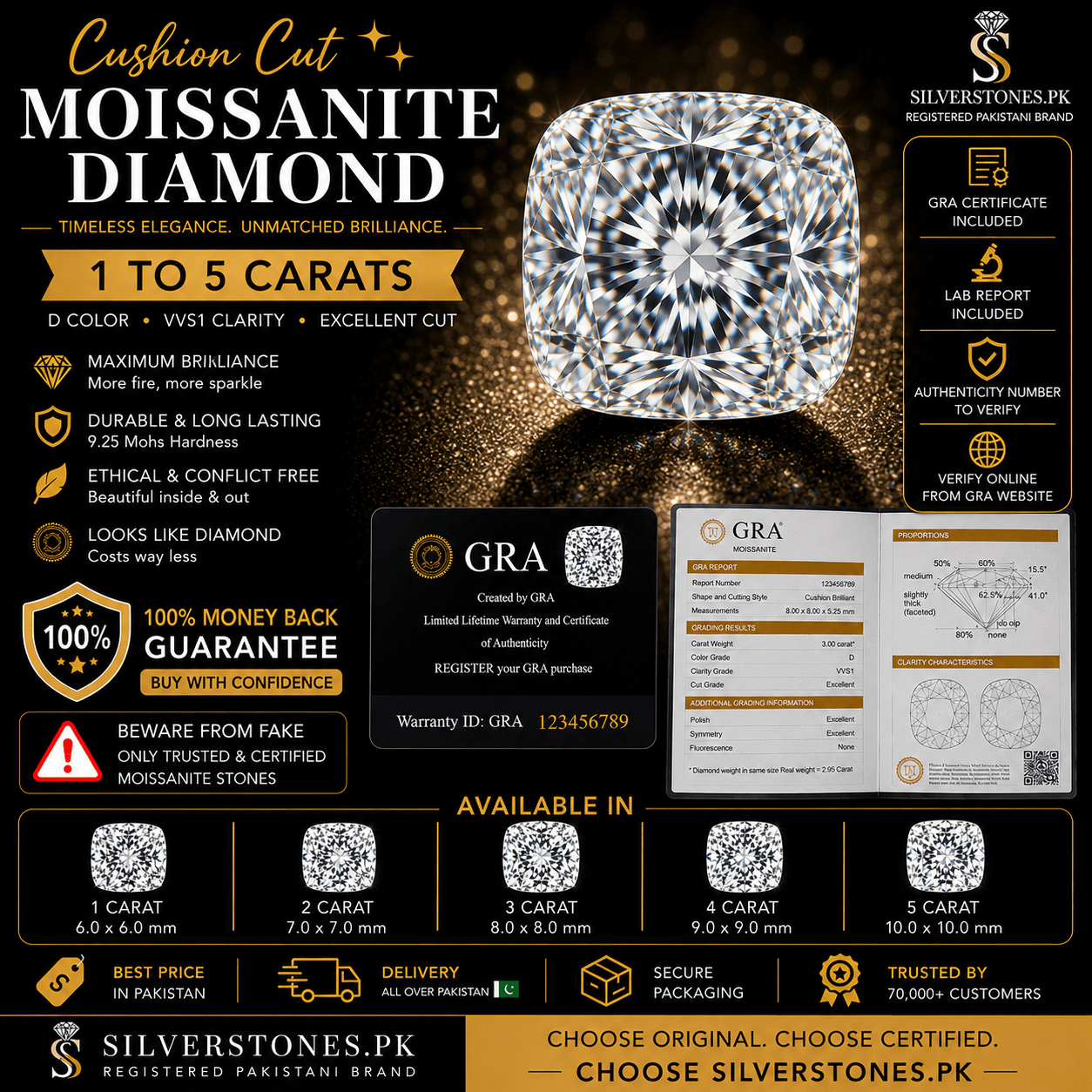 Cushion Moissanite Loose Diamond With Certificate