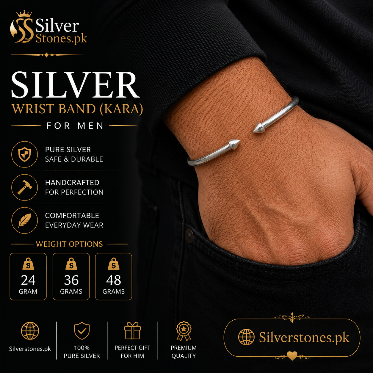 Handmade Silver Wrist Band (Kara) for Gents