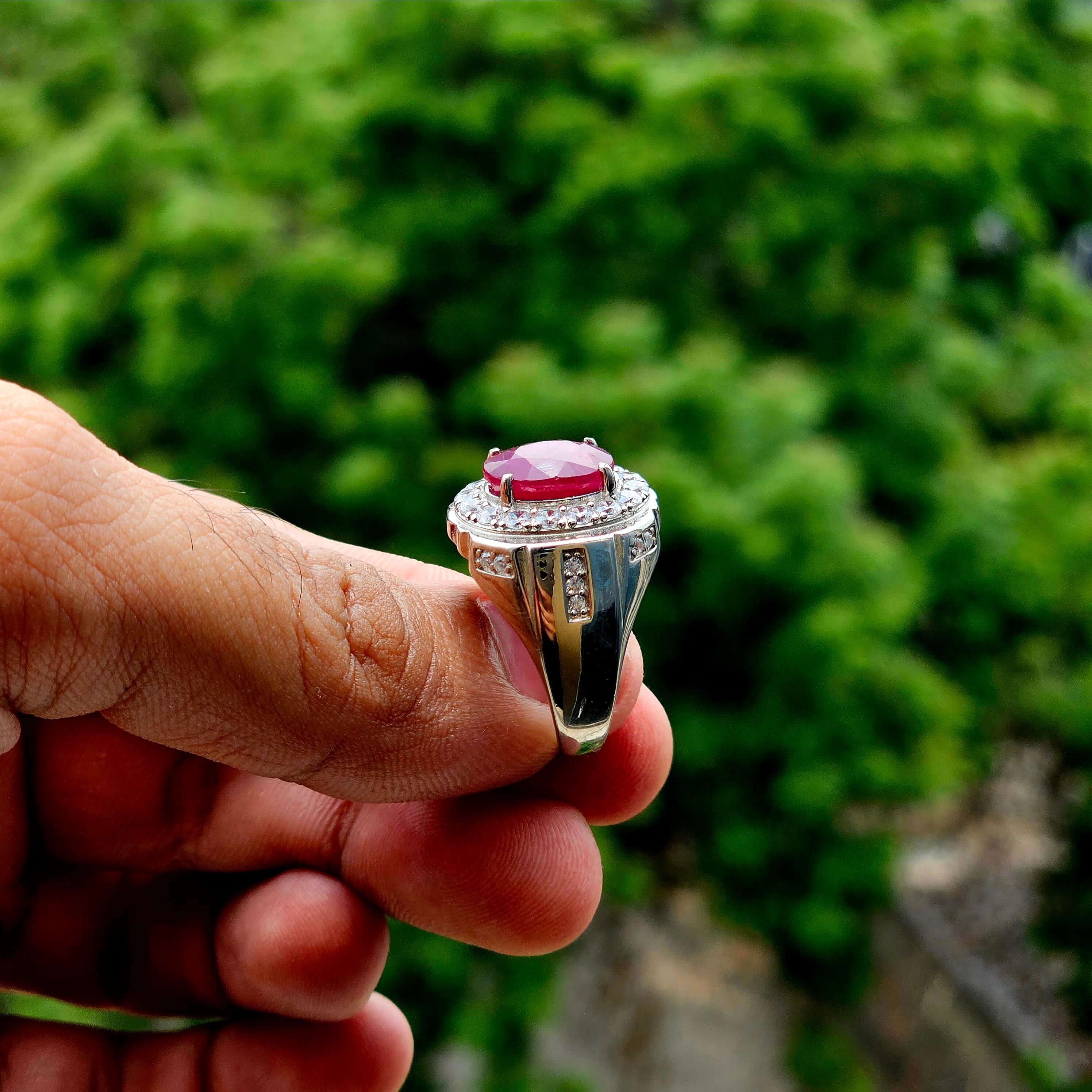 Real Ruby Stone Italian Silver Ring for Men