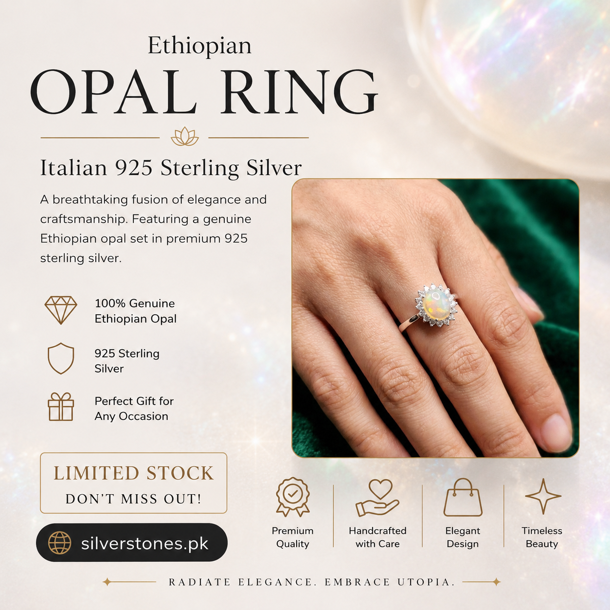 Real Ethiopian Opal Stone 925 Italian Silver Ring for Ladies