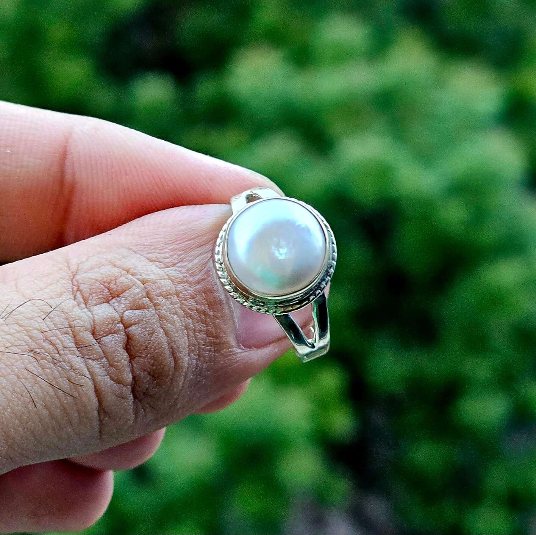 Real Pearl Stone Silver Ladies Ring
