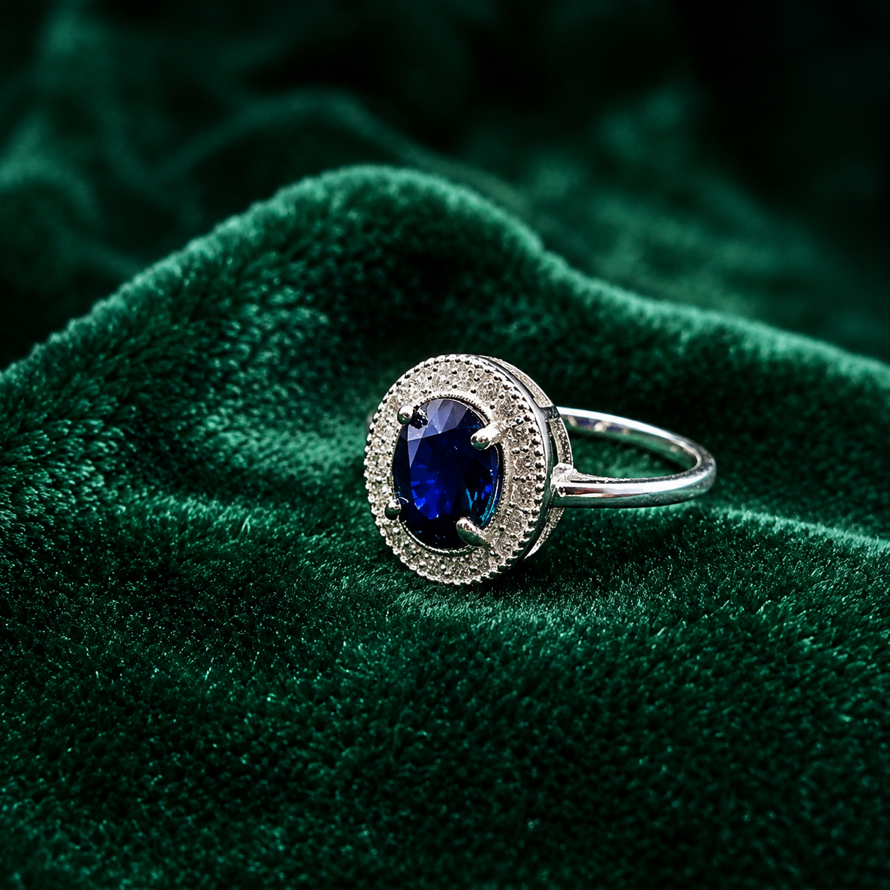 2 Carat African Blue Sapphire Ring | 925 Italian Silver | White Zircons | Ladies