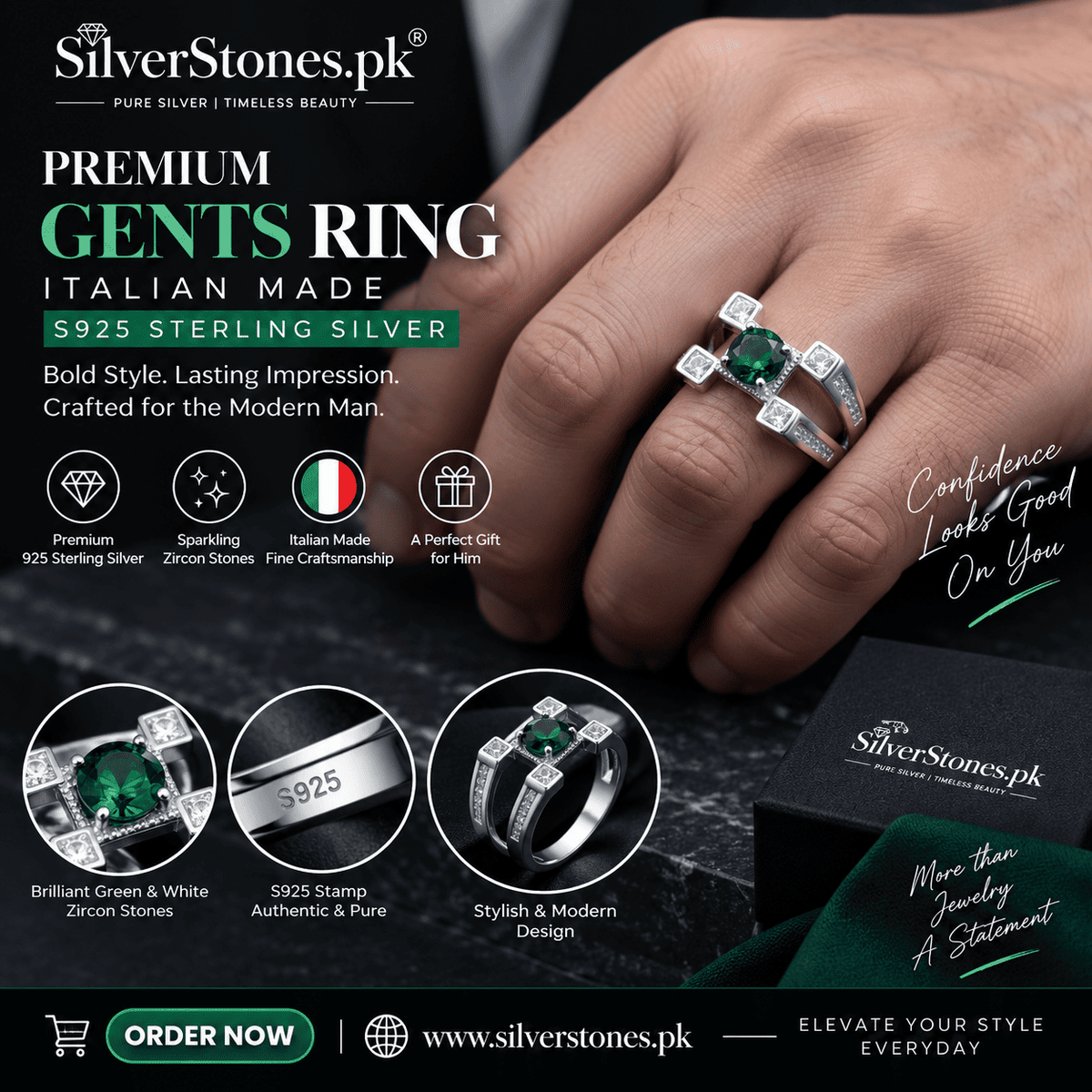Italian 925 Sterling Silver Ring for Gents