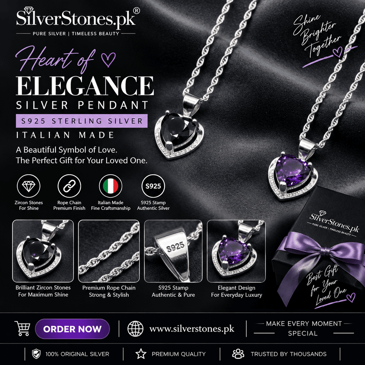 Italian Silver Chain with Pendant – 925 Sterling Silver