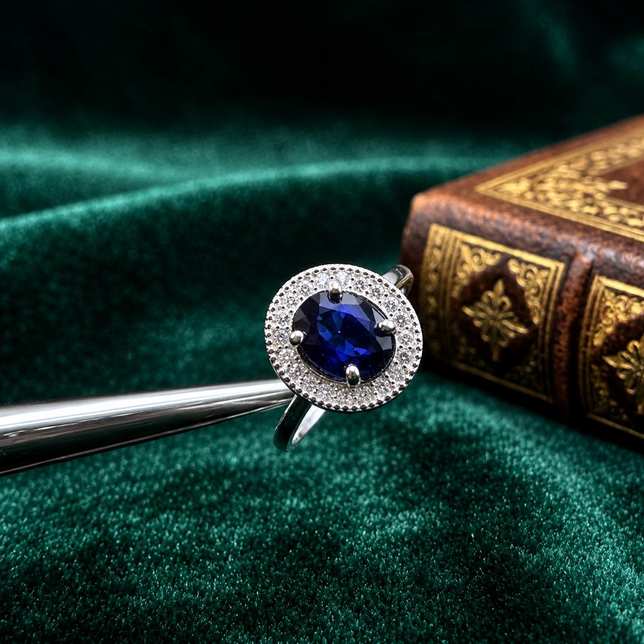 2 Carat African Blue Sapphire Ring | 925 Italian Silver | White Zircons | Ladies