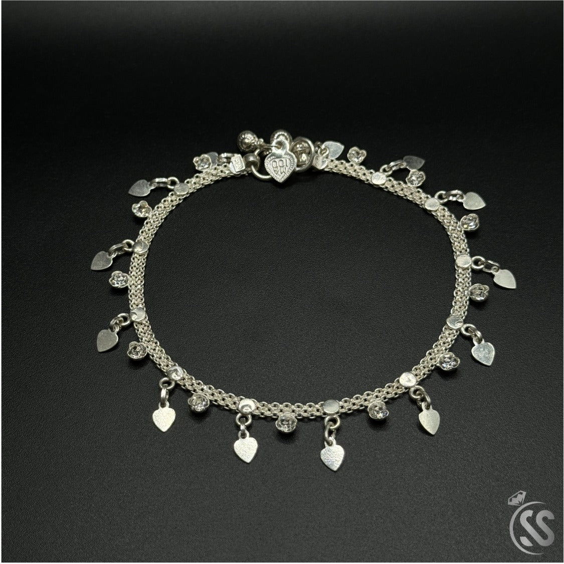 Silver Anklets With Zircons