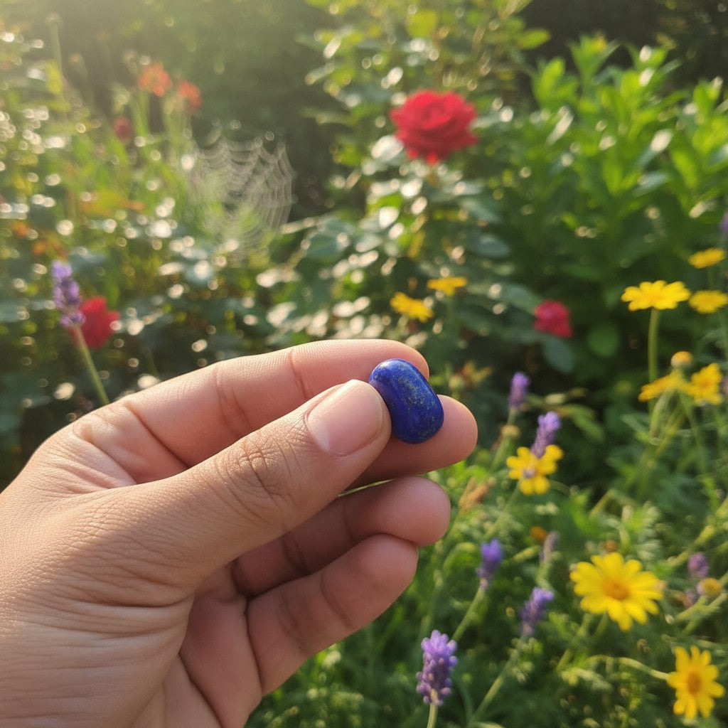 SilverStones.Pk oval Lapis Lazuli gemstone cabochon with pyrite flecks, ideal for jewelry making.