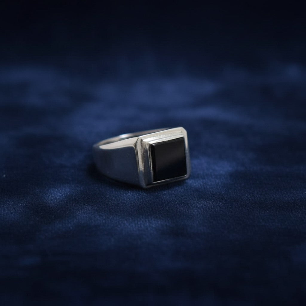 SilverStones.Pk men's sterling silver ring with a square black onyx inlay. Classic signet style.