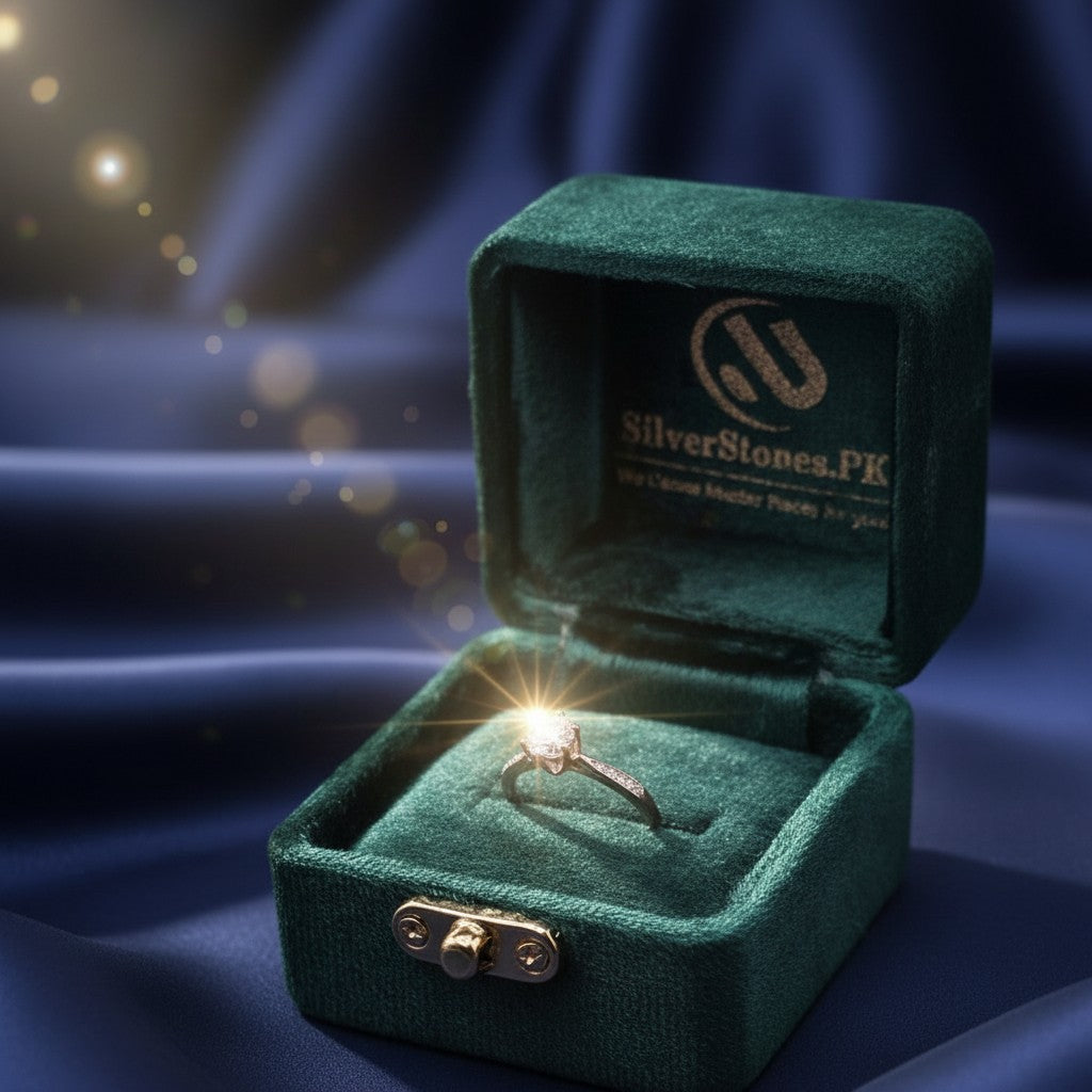 SilverStones.Pk 0.8 carat moissanite diamond ring in rhodium-plated Italian sterling silver with pavé band.