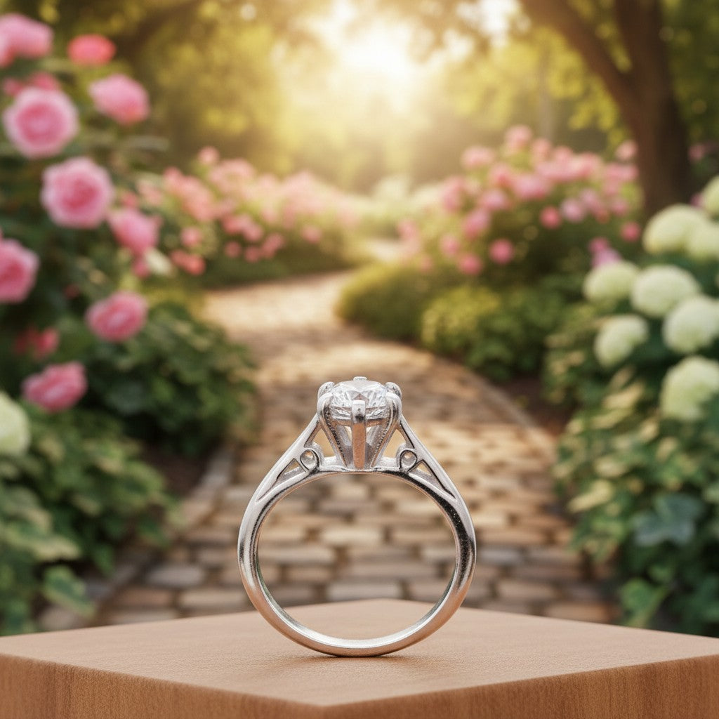 SilverStones.Pk ladies' 1 carat moissanite diamond ring in silver with a classic six-prong setting.