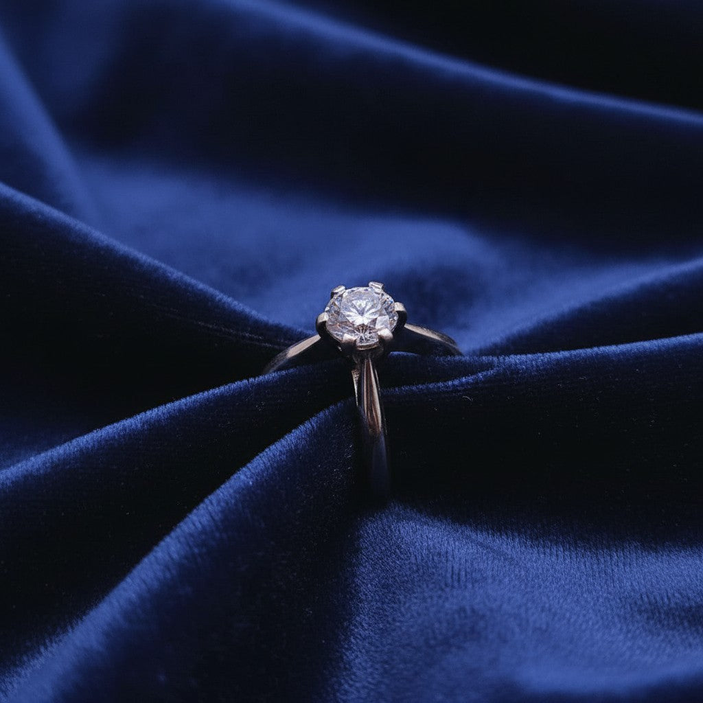 SilverStones.Pk ladies' 1 carat moissanite diamond ring in silver, featuring a solitaire stone with six prongs.