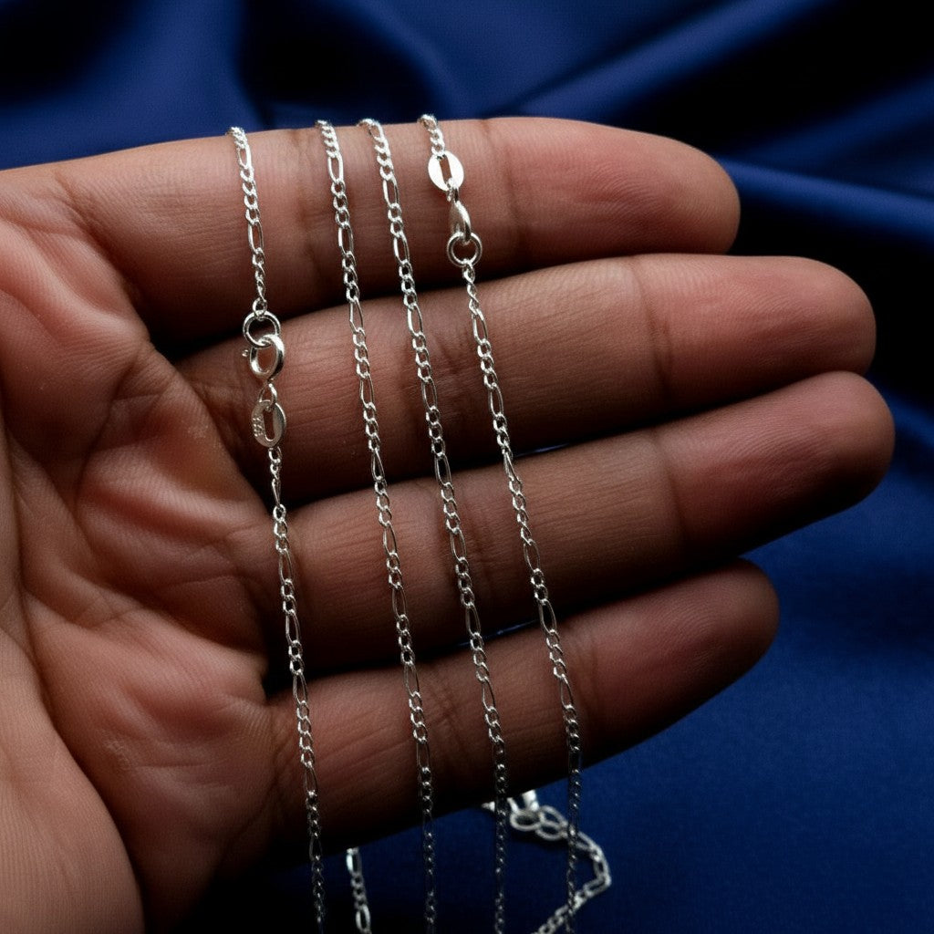 SilverStones.Pk 2mm sterling silver Figaro chain necklace, Italian made with polished finish.