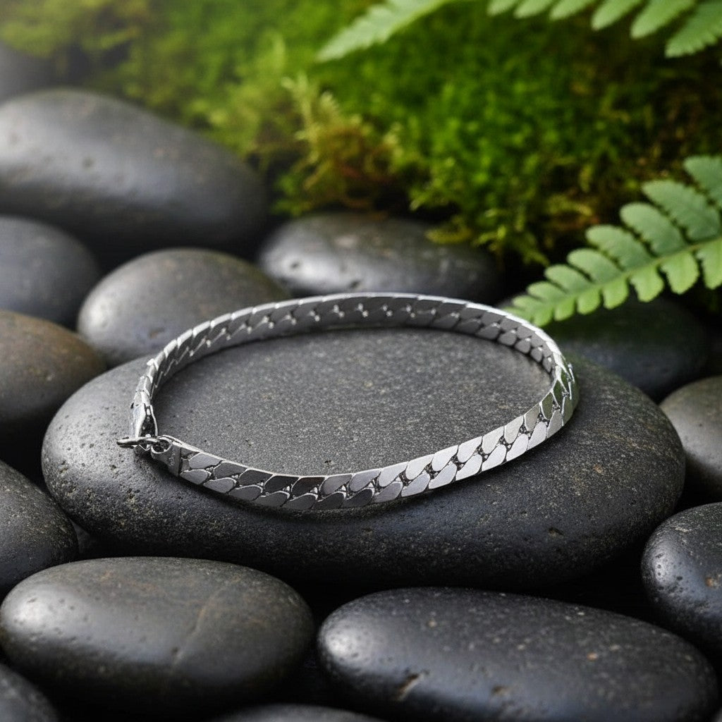 SilverStones.Pk men's 6mm stainless steel Cuban link bracelet with lobster clasp. Heavy look, durable, rust-free.