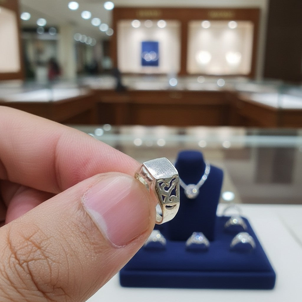 SilverStones.Pk 925 sterling silver baby boy ring with cutout design. Hypoallergenic and comfortable for delicate skin.
