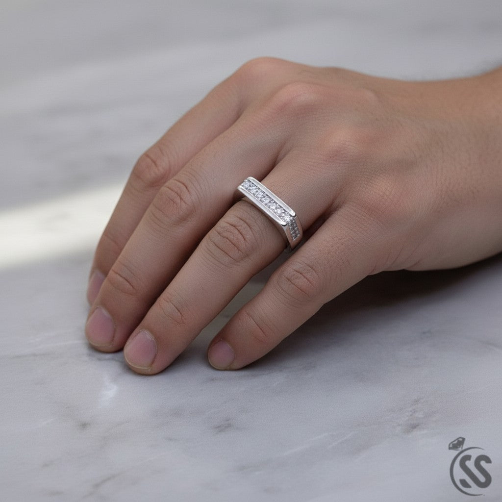 SilverStones.Pk 925 Sterling Silver Italian Gents Ring with micro zircons. Modern design, perfect for everyday wear.