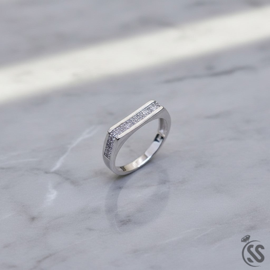 SilverStones.Pk 925 Sterling Silver Italian Gents Ring with micro zircons. Masculine design with subtle sparkle.