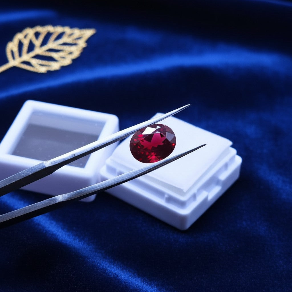 SilverStones.Pk 5 carat dark maroon African ruby gemstone, oval cut, natural brilliance, ideal for statement jewelry.