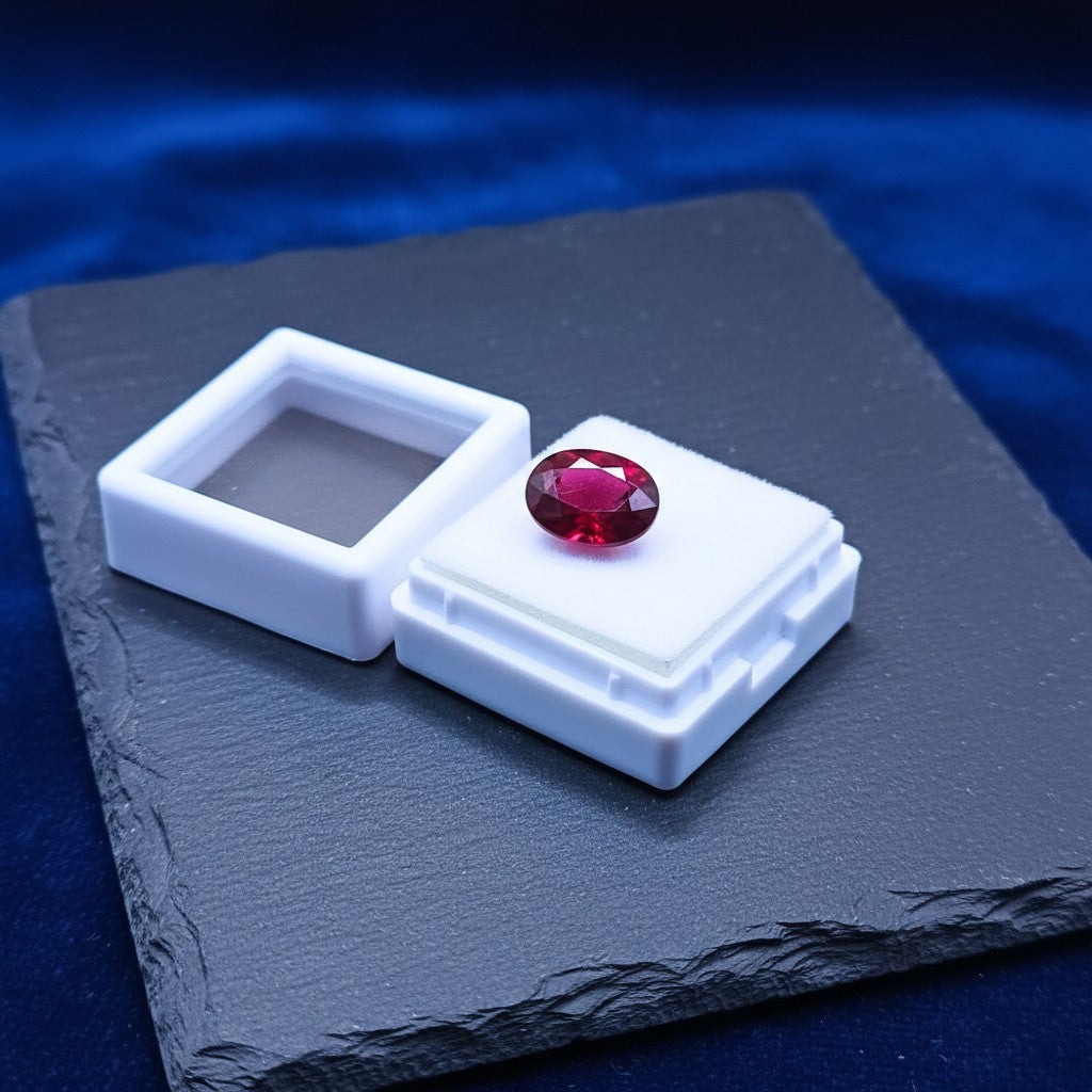SilverStones.Pk 5 carat oval dark maroon African ruby gemstone with natural brilliance and durability, ideal for statement jewelry.