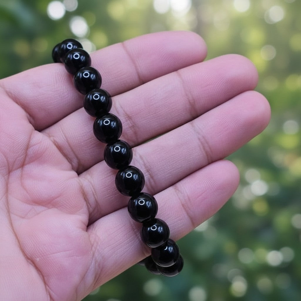 SilverStones.Pk black real aqeeq stone beaded bracelet for men and women, versatile elegance.