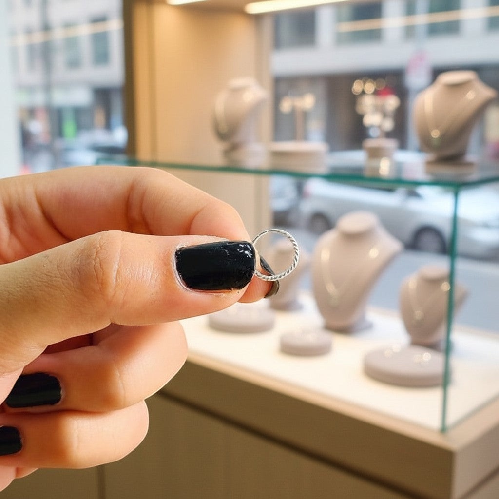 SilverStones.Pk Chandi nose ring, 8mm, genuine pure silver with a twisted rope design. Delicate and versatile.