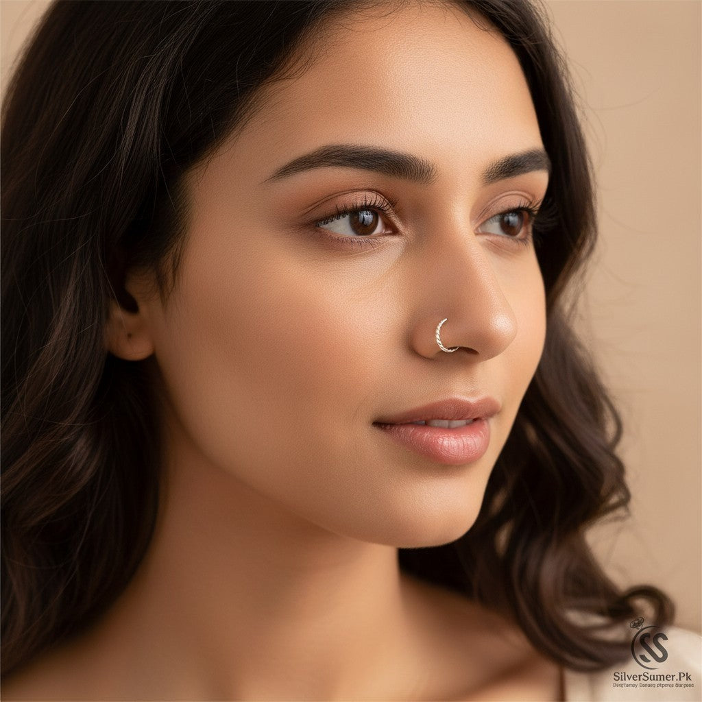 SilverStones.Pk Chandi nose ring, 8mm, genuine pure silver with a delicate twisted design for a subtle sparkle.