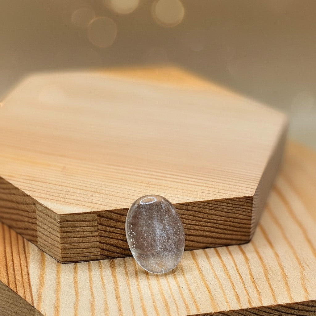 SilverStones.Pk oval Dur-e-Najaf gemstone, clear quartz with white inclusions, 20.70 carats, A+ quality.