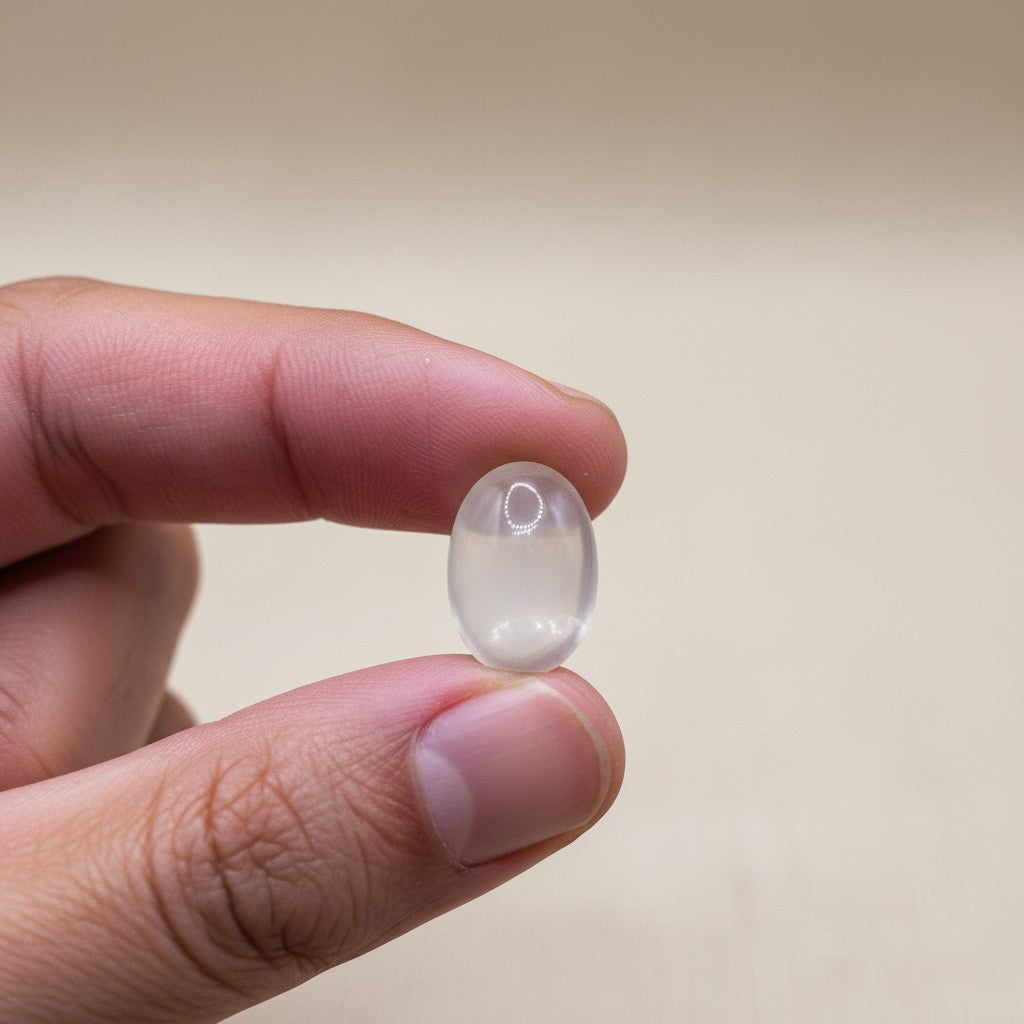 SilverStones.Pk oval Dur-e-Najaf gemstone, 13.45 carats, clear quartz with high transparency and shine, suitable for rings and pendants.
