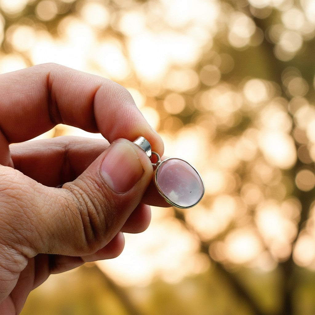 SilverStones.Pk handmade oval Dur E Najaf gemstone pendant with a polished silver bezel.