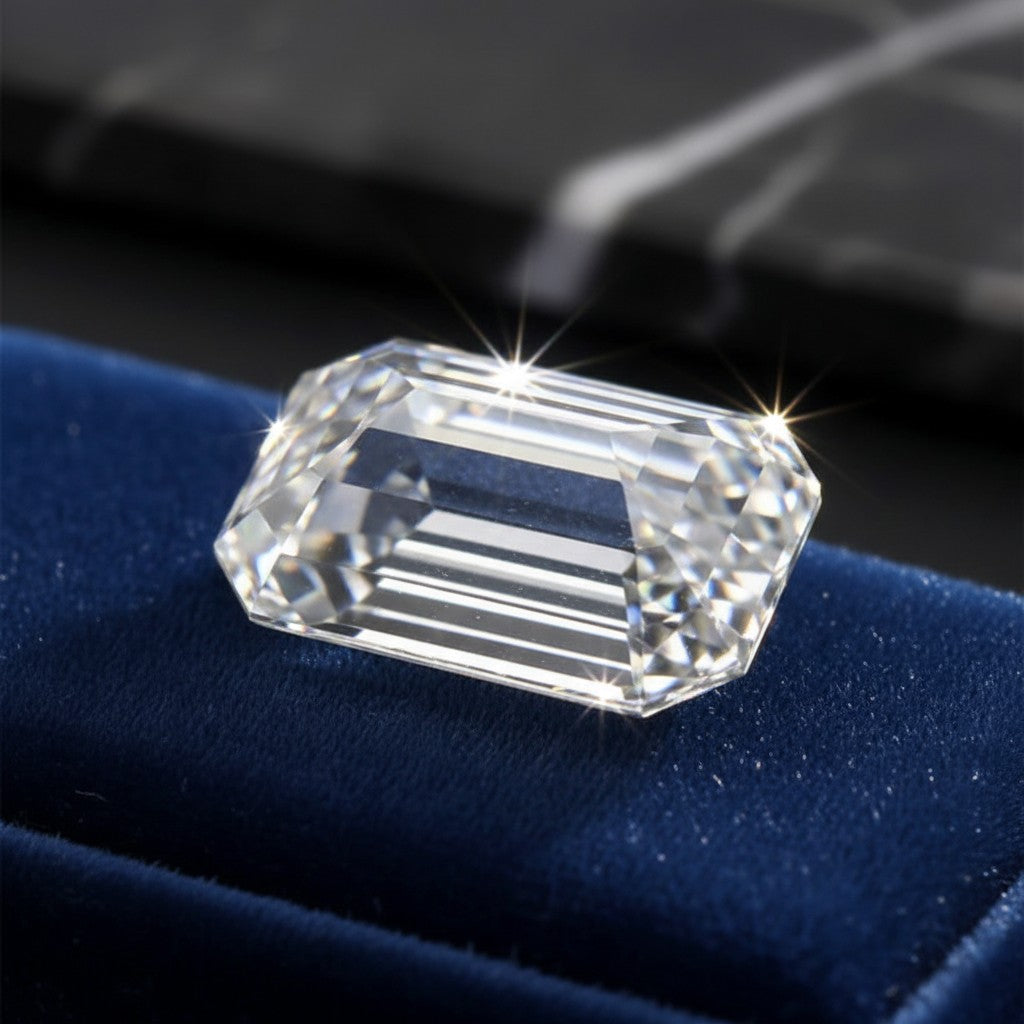 SilverStones.Pk emerald cut moissanite diamond, 1-4 carat, D color, VVS1 clarity, excellent cut, with GRA certificate.