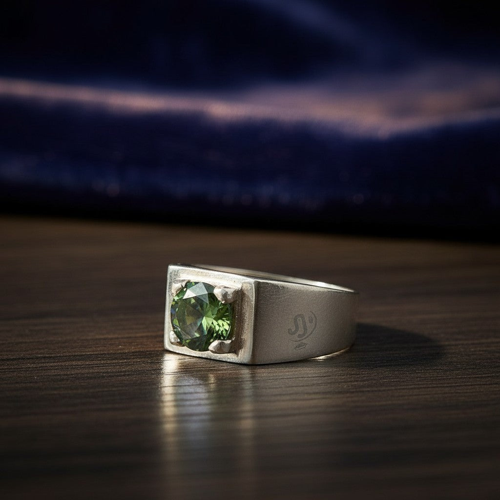 SilverStones.Pk men's pure silver ring with a 2-carat GRA moissanite diamond, featuring a classic design and exceptional brilliance.