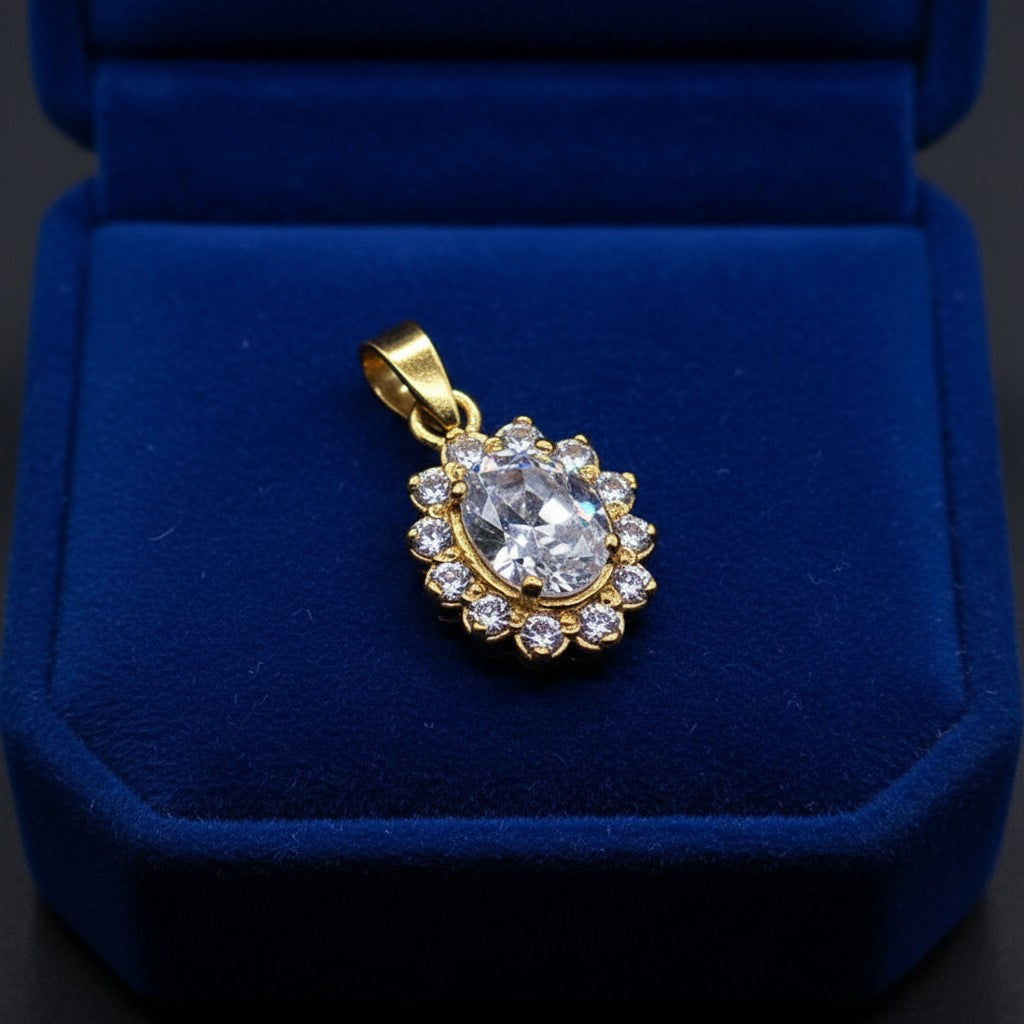 SilverStones.Pk 925 sterling silver pendant with 24K gold plating and sparkling zircon stones, oval cut center stone.