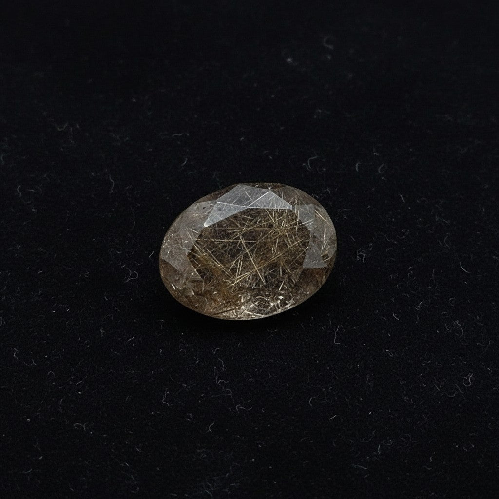 SilverStones.Pk Golden Muh-e-Najaf stone, a faceted oval gemstone with golden inclusions, 12.48 carats.