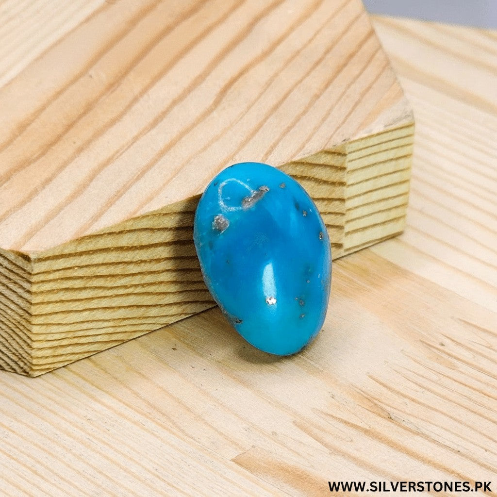 SilverStones.Pk oval-shaped Shajri Irani Feroza (Turquoise) gemstone with natural matrix inclusions.