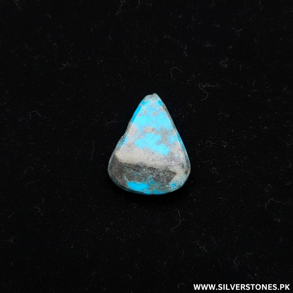 SilverStones.Pk real Shajri Irani Feroza turquoise stone, pear shape, blue and grey matrix, antique piece.