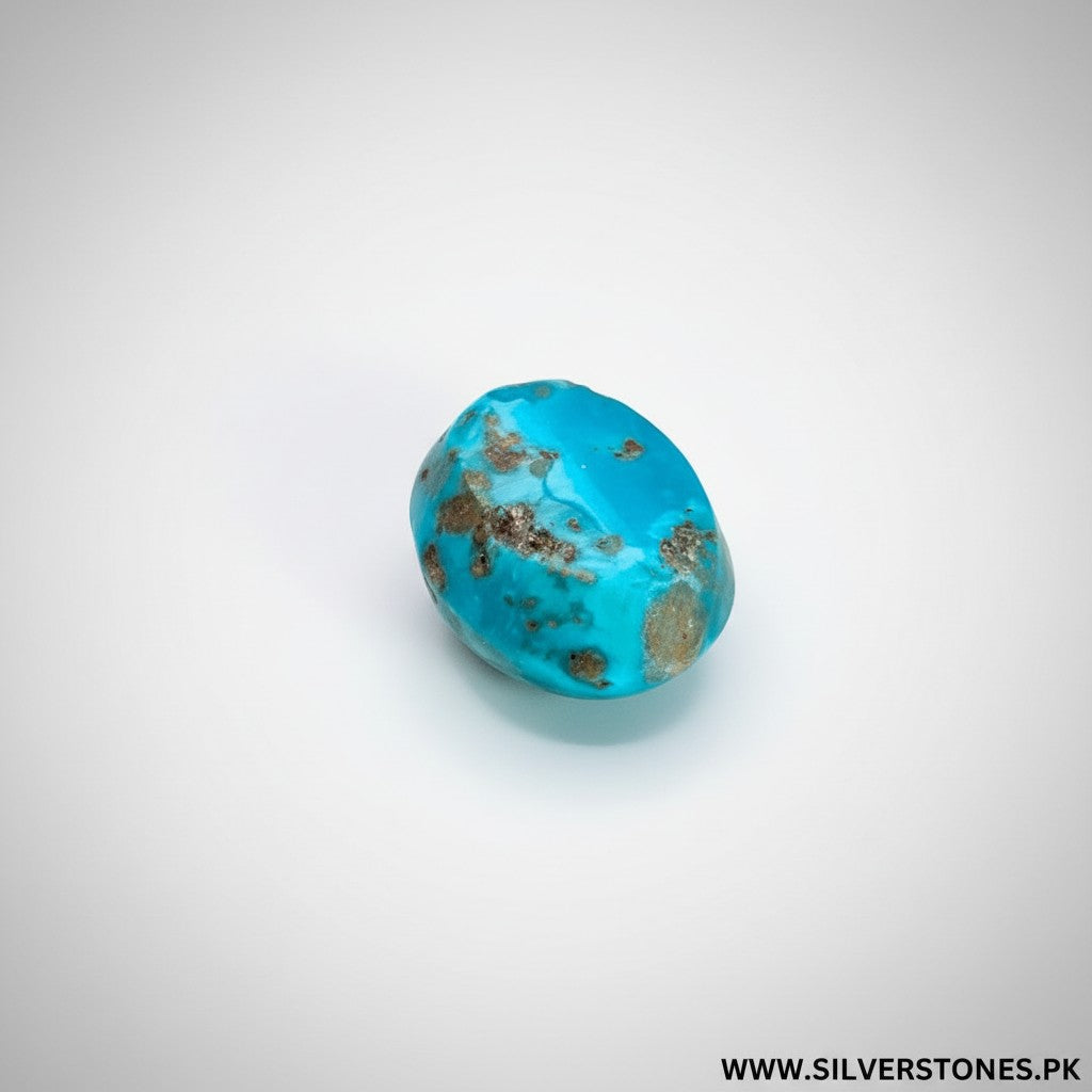 SilverStones.Pk oval-shaped Shajri Irani Feroza (Turquoise) gemstone with natural brown veining, 19.65 carat.