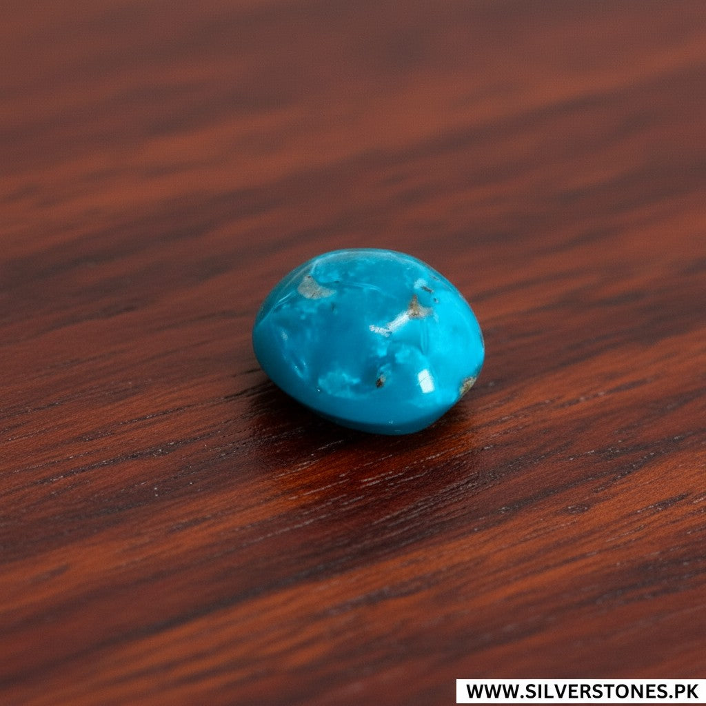 SilverStones.Pk oval-shaped Shajri Irani Feroza (Turquoise) gemstone with natural veining and antique charm.