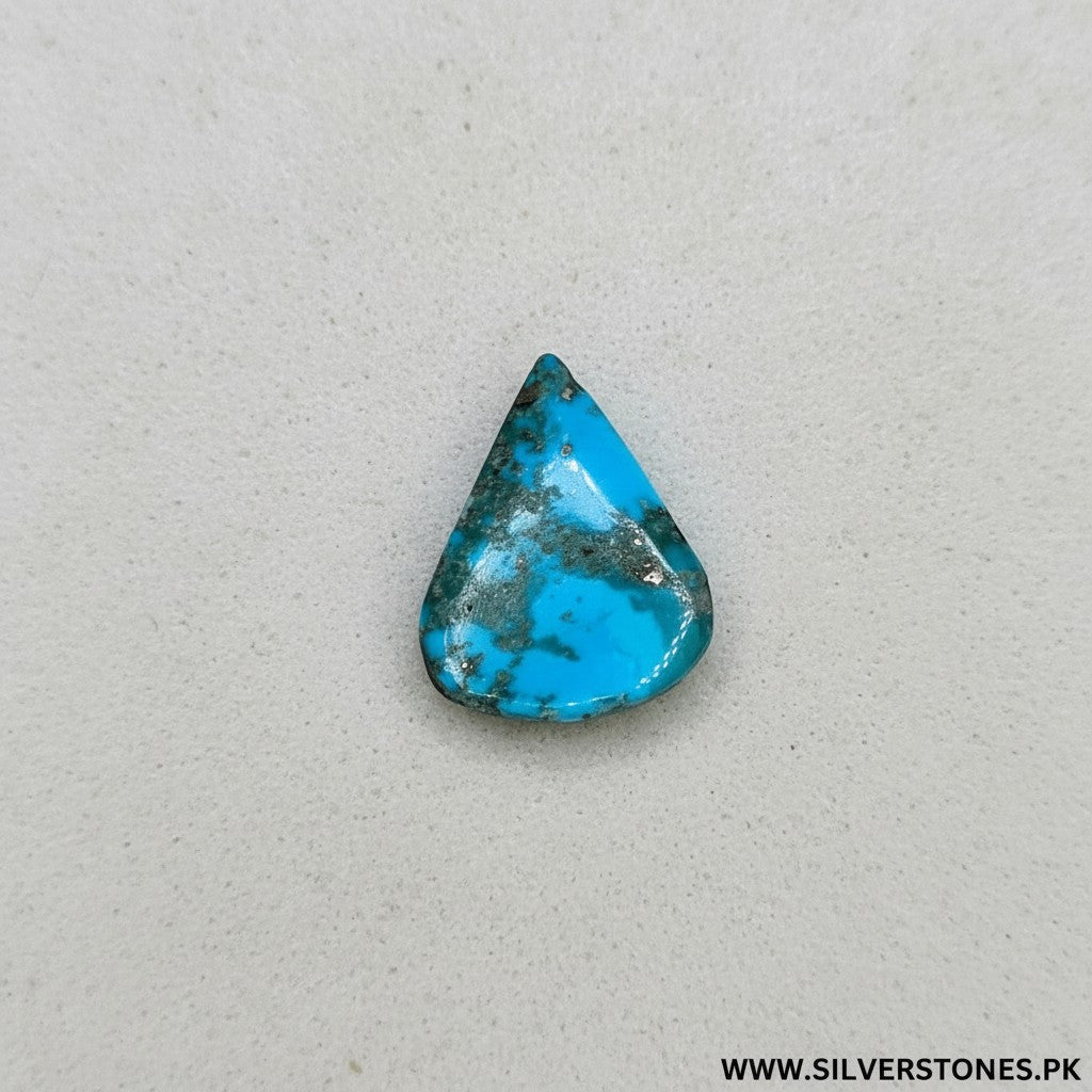 SilverStones.Pk real Shajri Irani Feroza turquoise gemstone, pear shape, antique finish, 9.90 carats.