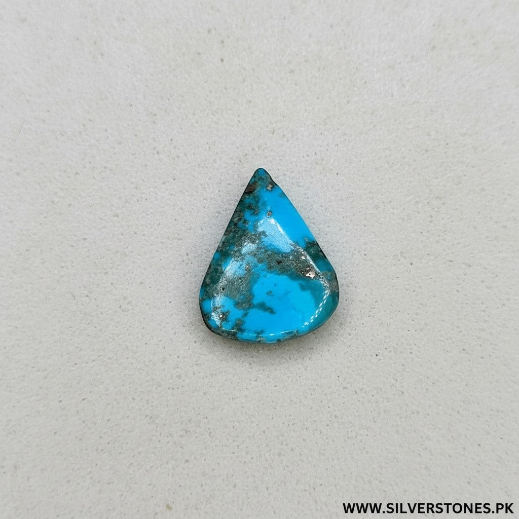 SilverStones.Pk real Shajri Irani Feroza turquoise gemstone, pear shape, antique finish, 9.90 carats.