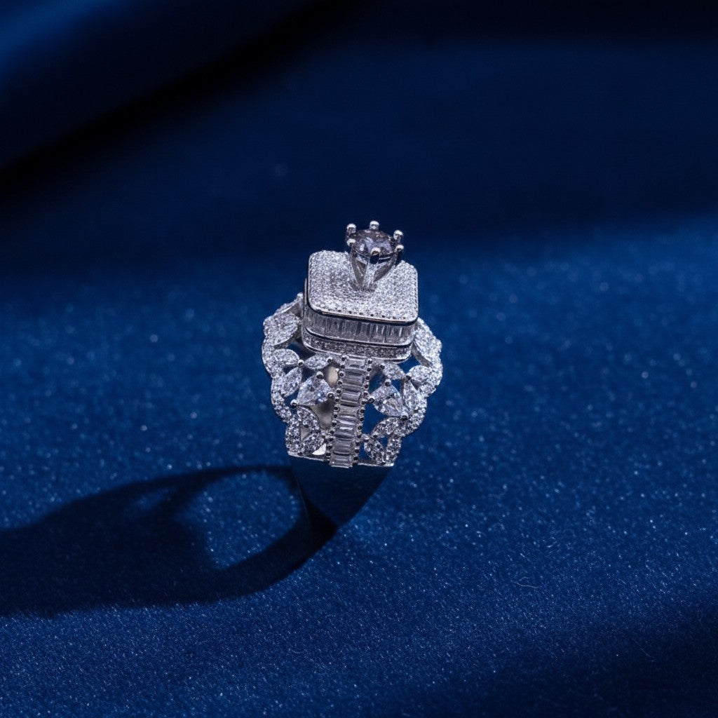 SilverStones.Pk Italian 925 sterling silver antique style ring with rhodium plating and intricate detailing.