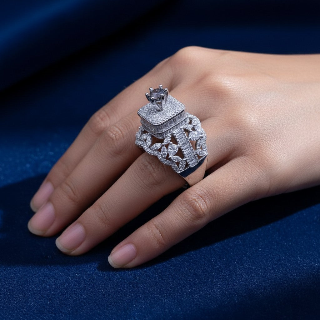 SilverStones.Pk Italian 925 sterling silver antique style ring with intricate detailing and rhodium plating.