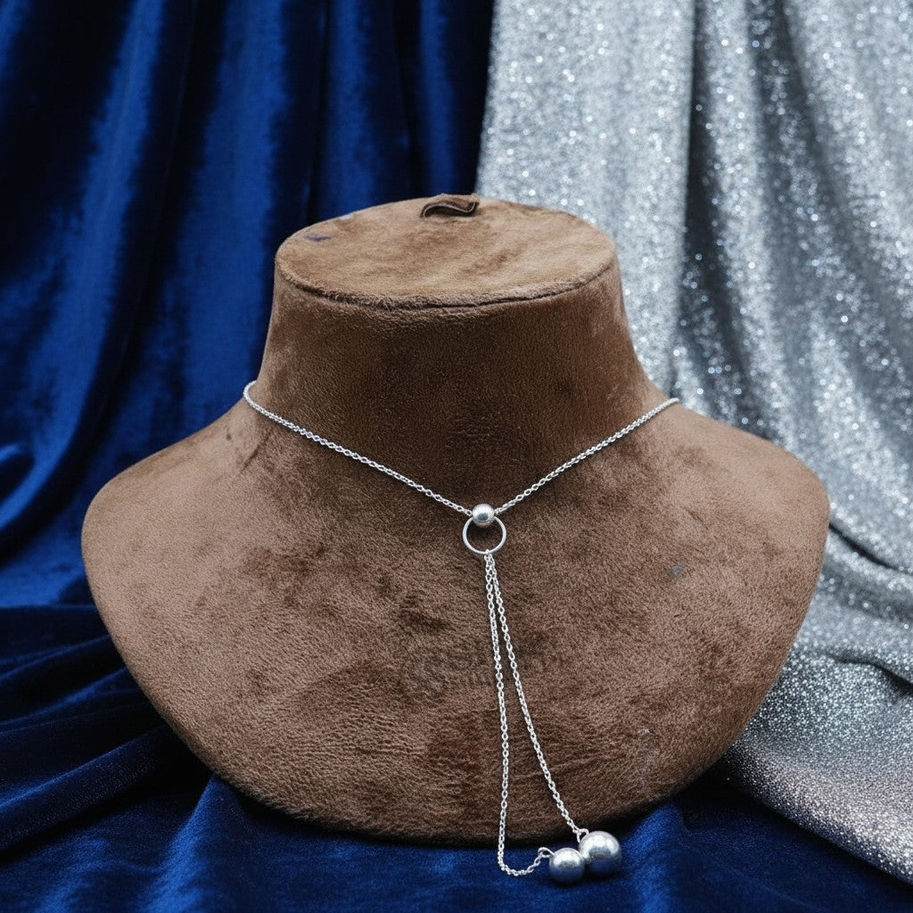 SilverStones.Pk Italian 925 sterling silver lariat necklace with a Y-drop design featuring two polished spheres.