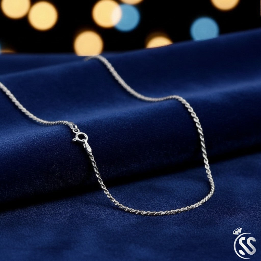 SilverStones.Pk Italian 925 sterling silver 1mm rope chain necklace with a secure clasp, 24 inches long.