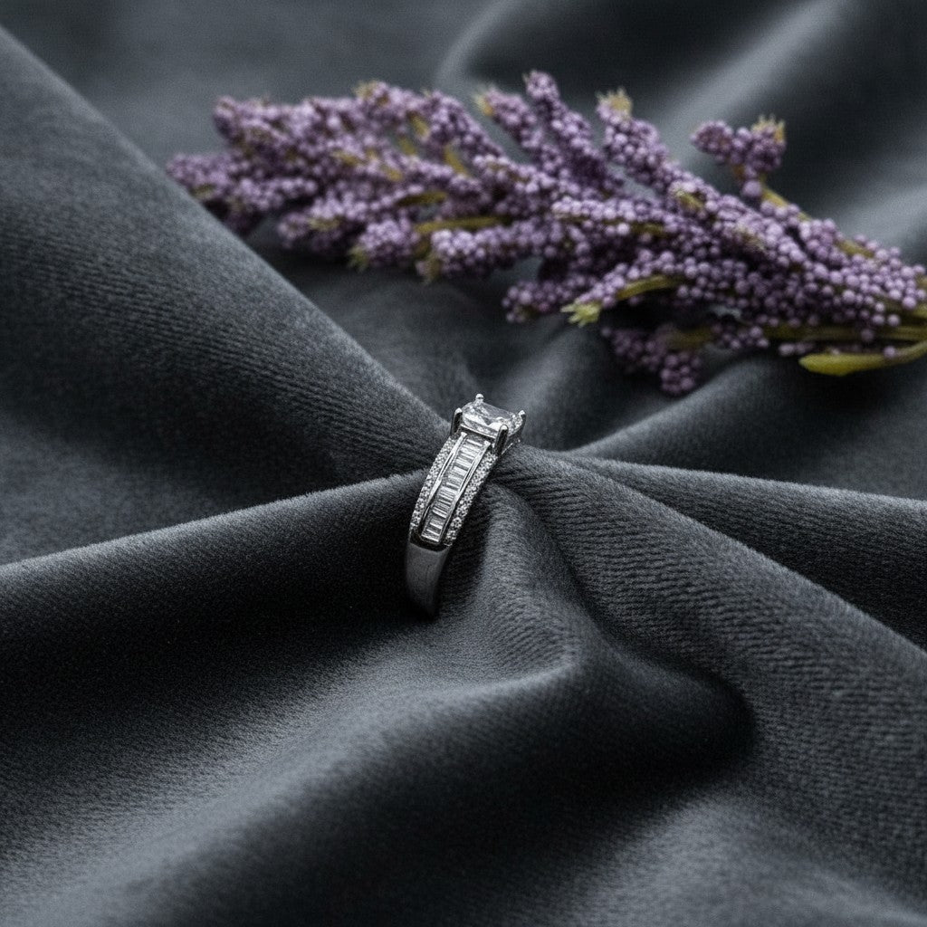SilverStones.Pk Italian 925 sterling silver adjustable ring with white zircons and rhodium plating.