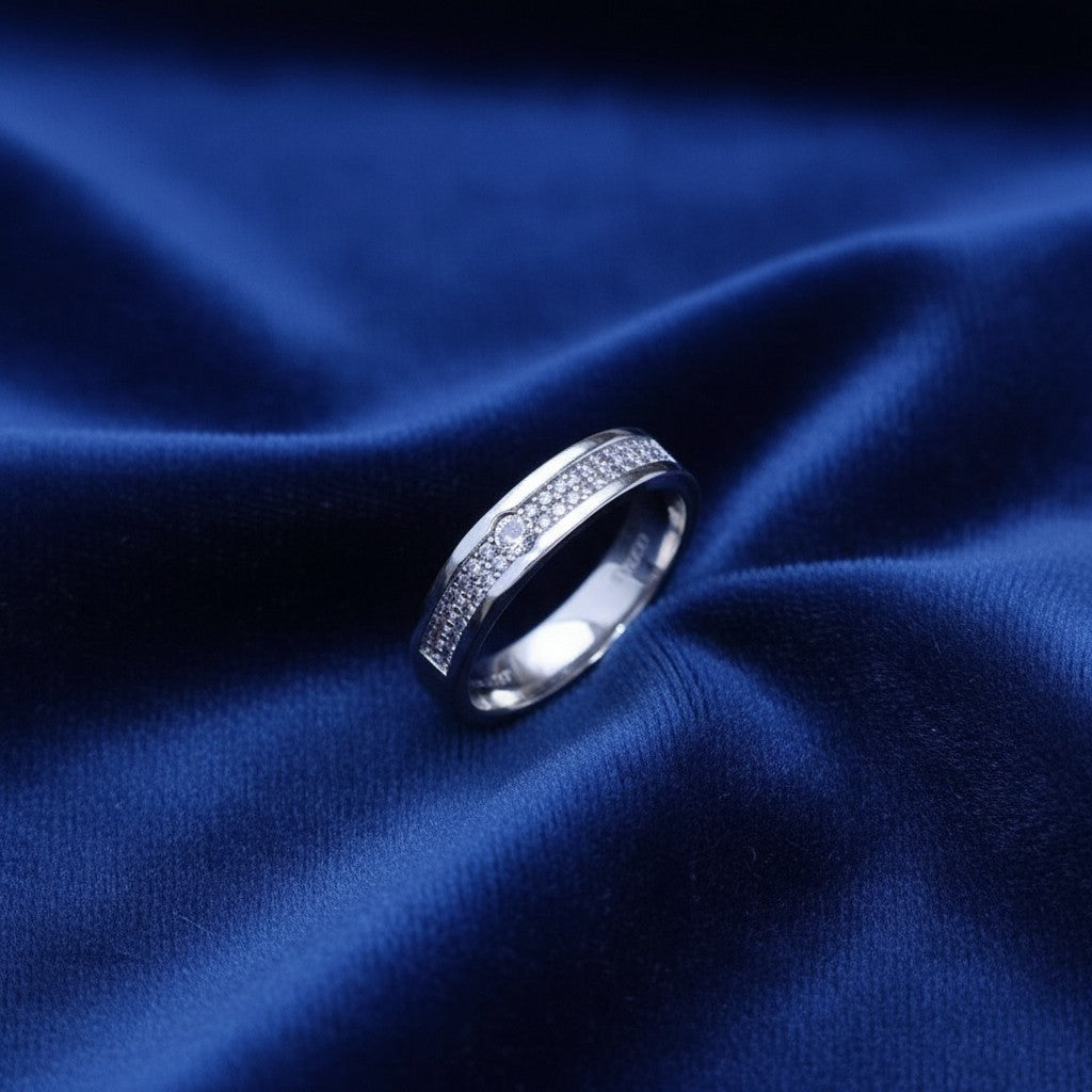 SilverStones.Pk Italian 925 Sterling Silver Gents Ring with micro zircons, perfect for everyday wear.