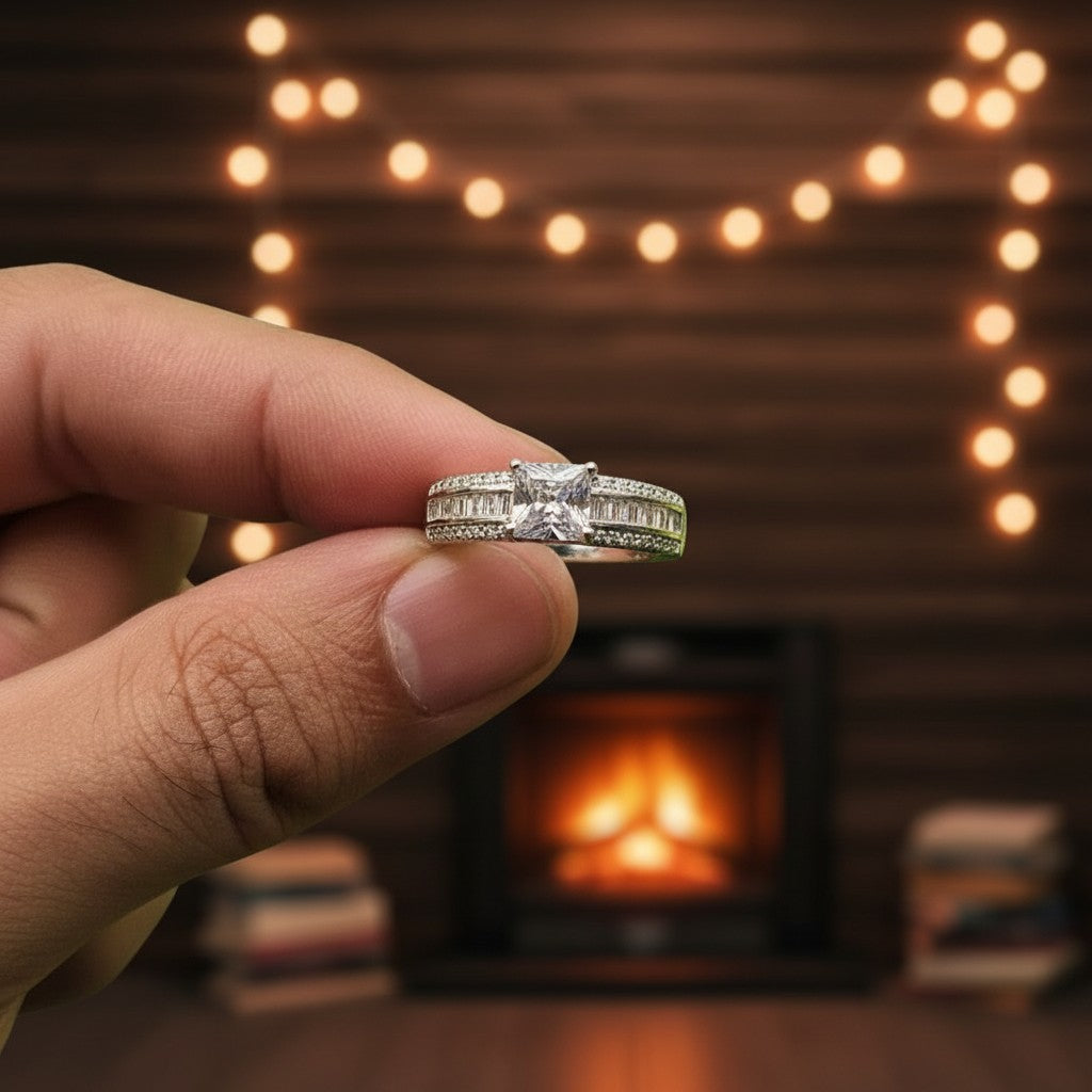 SilverStones.Pk Italian 925 Sterling Silver Ring with white zircons and rhodium plating, adjustable unisex design.